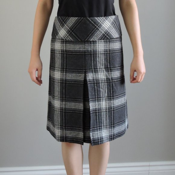 Jacob Gray Wool Plaid A-Line Skirt - Picture 4 of 10